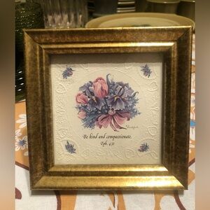 9302 Gold Framed Scriptural Inspiration Floral Bouquet Stand Alone Table Top